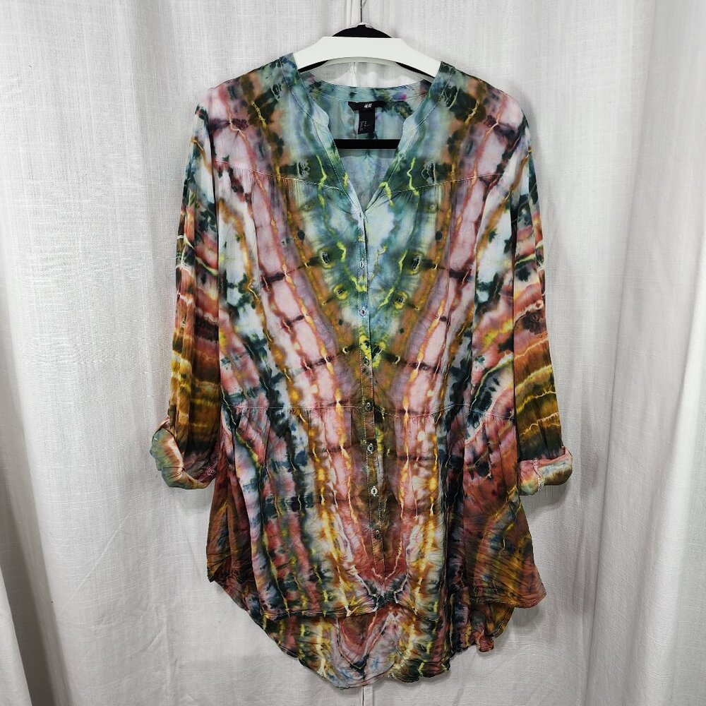 Autumn Blaze: Vintage Tie-Dye Cardigan - Size 16